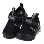 (16~22公分)FILA康特杯奔馳黑色兒童氣墊慢跑運動鞋P...